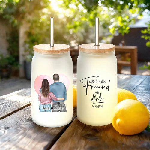 Personalisiertes Trinkglas mit Strohhalm - Pärchen