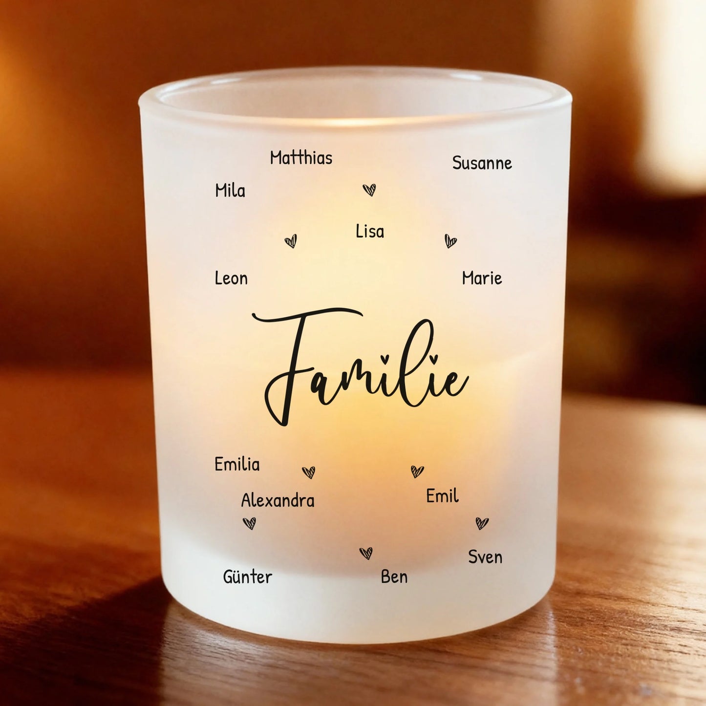 Personalisiertes Teelicht (Satin) - Familie (1-12 Namen)