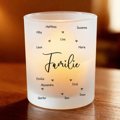 Personalisiertes Teelicht (Satin) - Familie (1-12 Namen)