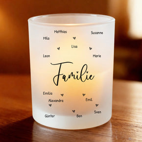 Personalisiertes Teelicht (Satin) - Familie (1-12 Namen)
