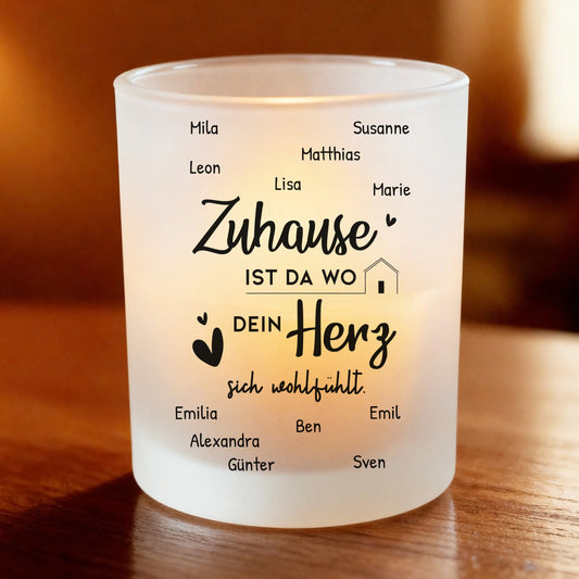Personalisiertes Teelicht (Satin) - Zuhause ist da wo dein Herz sich wohlfühlt