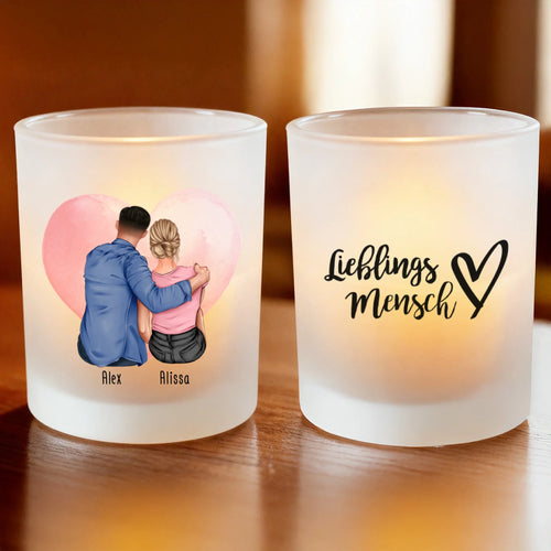 Personalisiertes Teelicht (Satin) - Paar (sitzend)