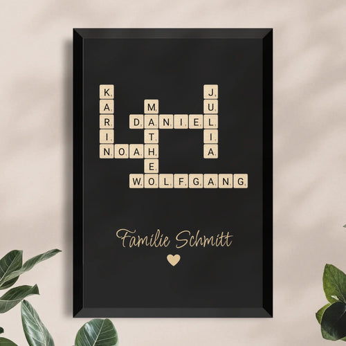 Personalisiertes Poster - Kreuzworträtsel mit bis zu 25 Namen aus der Familie + Familienname