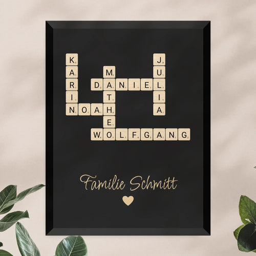 Personalisiertes Poster - Kreuzworträtsel mit bis zu 25 Namen aus der Familie + Familienname