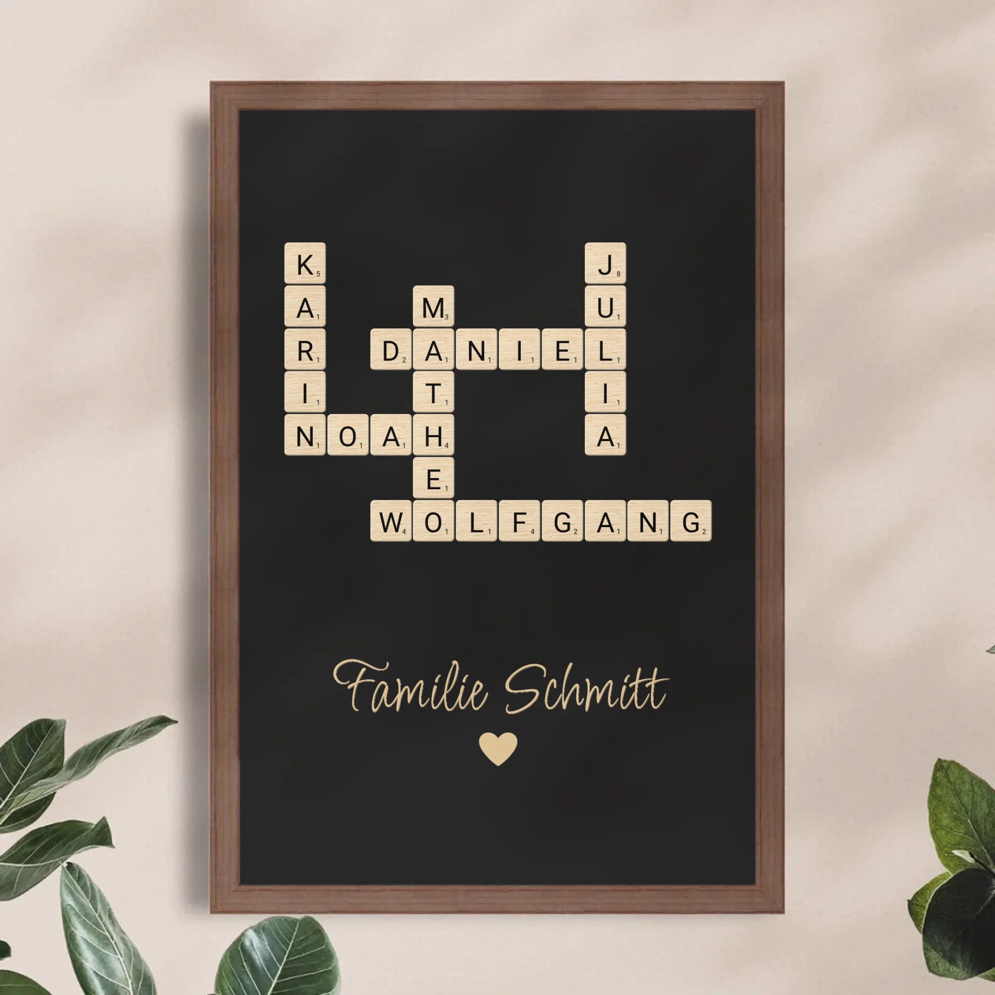 Personalisiertes Poster - Kreuzworträtsel mit bis zu 25 Namen aus der Familie + Familienname