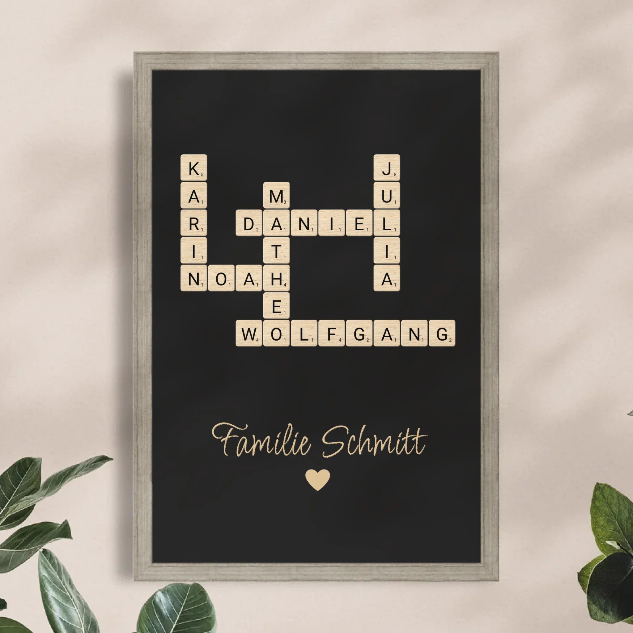 Personalisiertes Poster - Kreuzworträtsel mit bis zu 25 Namen aus der Familie + Familienname