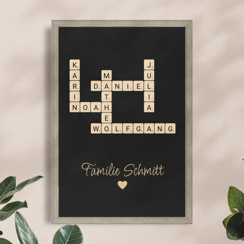 Personalisiertes Poster - Kreuzworträtsel mit bis zu 25 Namen aus der Familie + Familienname