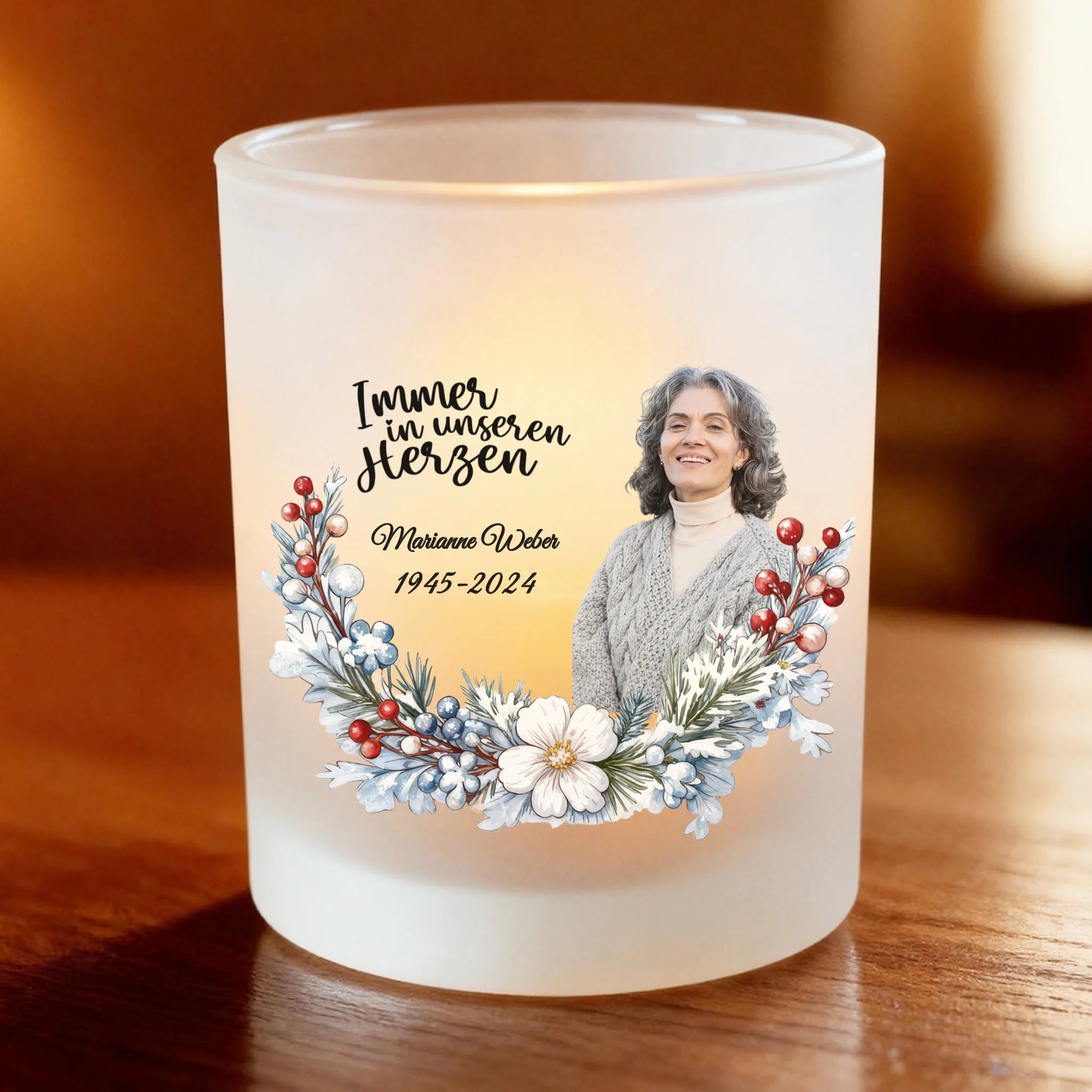 Personalisiertes Teelicht (Satin) - Gedenk Teelicht mit Bild - Immer in unseren Herzen