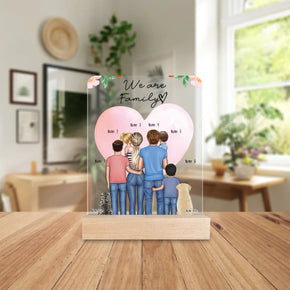 Personalisierte Acrylglasplatte - Familie + 1-4 Kinder + 1-2 Hunde/Katzen