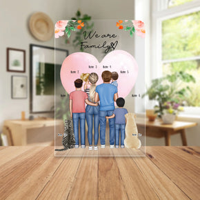 Personalisierte Acrylglasplatte - Familie + 1-4 Kinder + 1-2 Hunde/Katzen