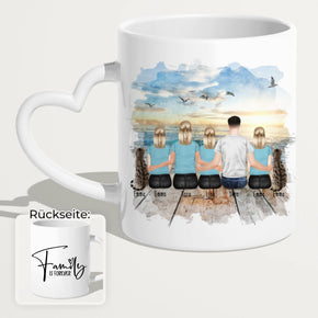 Personalisierte Tasse mit Familie (3 Teenagerinnen + 2 Katzen)