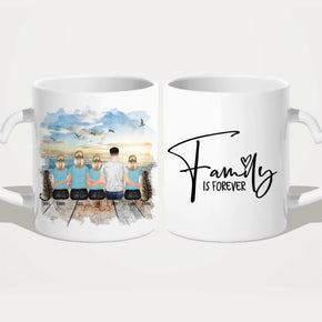 Personalisierte Tasse mit Familie (3 Teenagerinnen + 2 Katzen)
