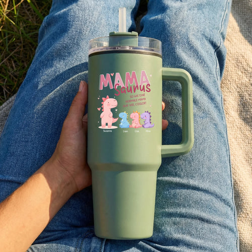 Personalisierter Thermo Cup - Mamasaurus mit 1-10 Kindern