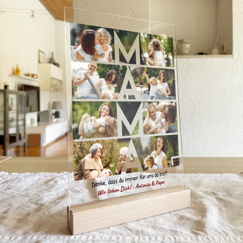 Personalisierte Acrylglasplatte - MAMA Schriftzug und Collage mit 8 Bildern