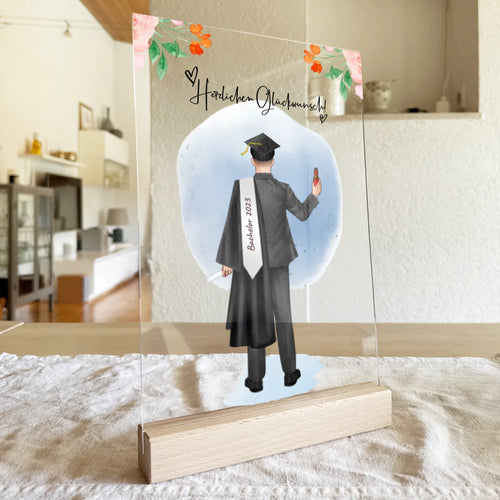 Personalisierte Acrylglasplatte - Bachelor/Master/Abi/Schulabschluss Geschenk (1 Mann)