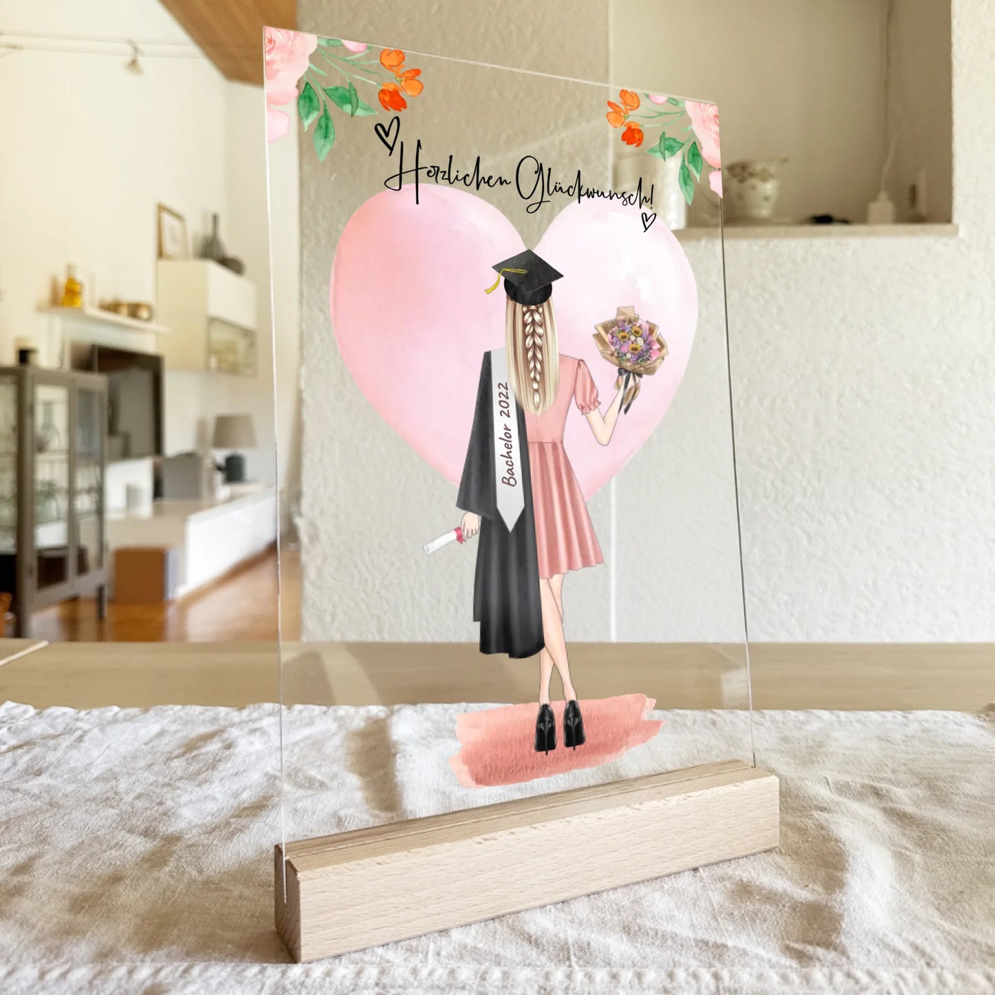 Personalisierte Acrylglasplatte - Bachelor/Master/Abi/Schulabschluss Geschenk (1 Frau)