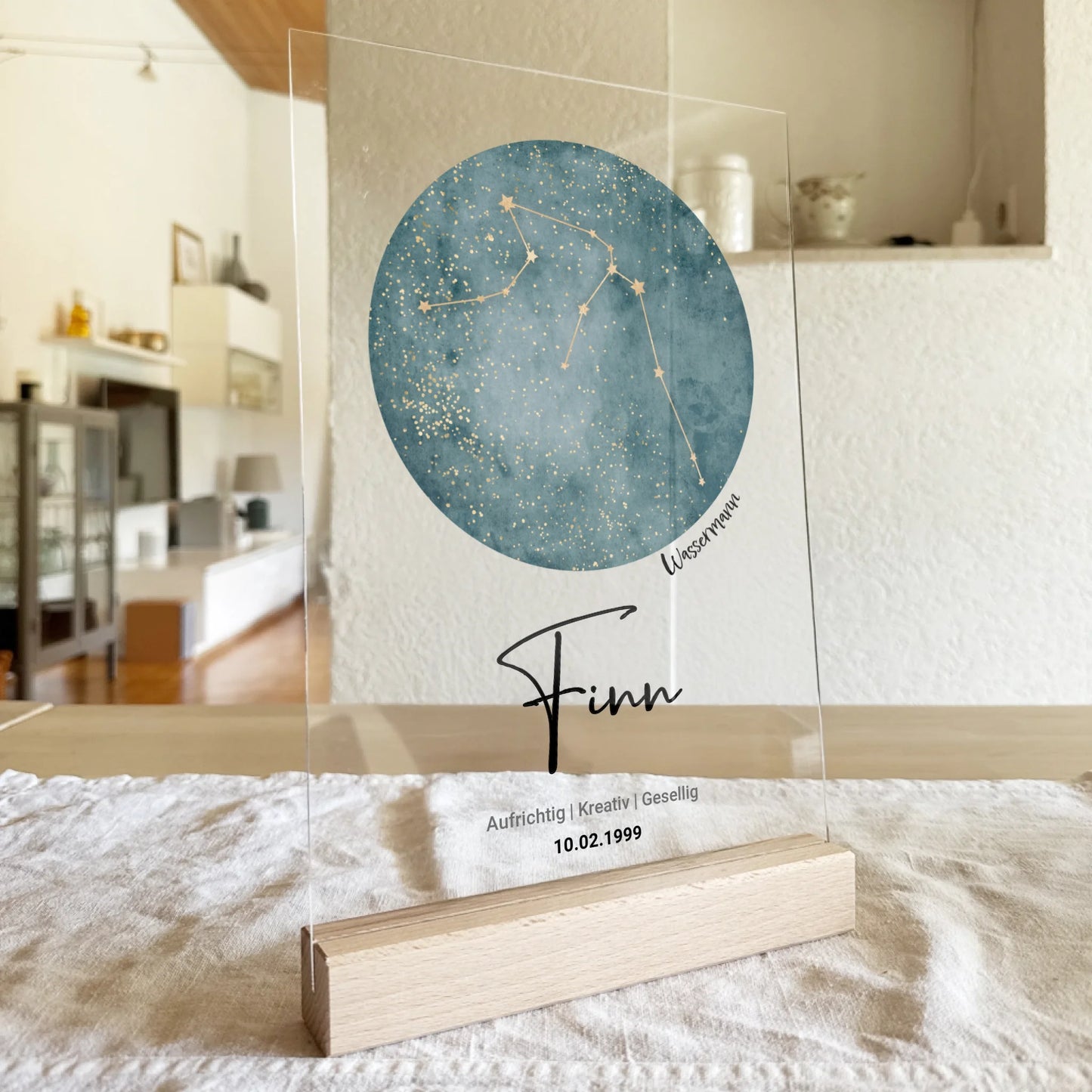 Personalisierte Sternzeichen Acrylglasplatte mit Name und Datum