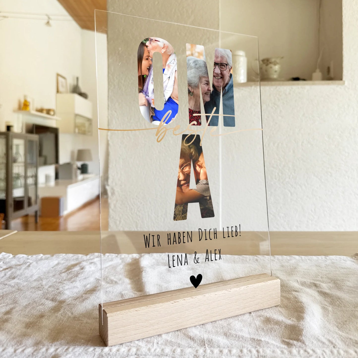 Personalisierte Acrylglasplatte - Oma Schriftzug und deinen Bildern