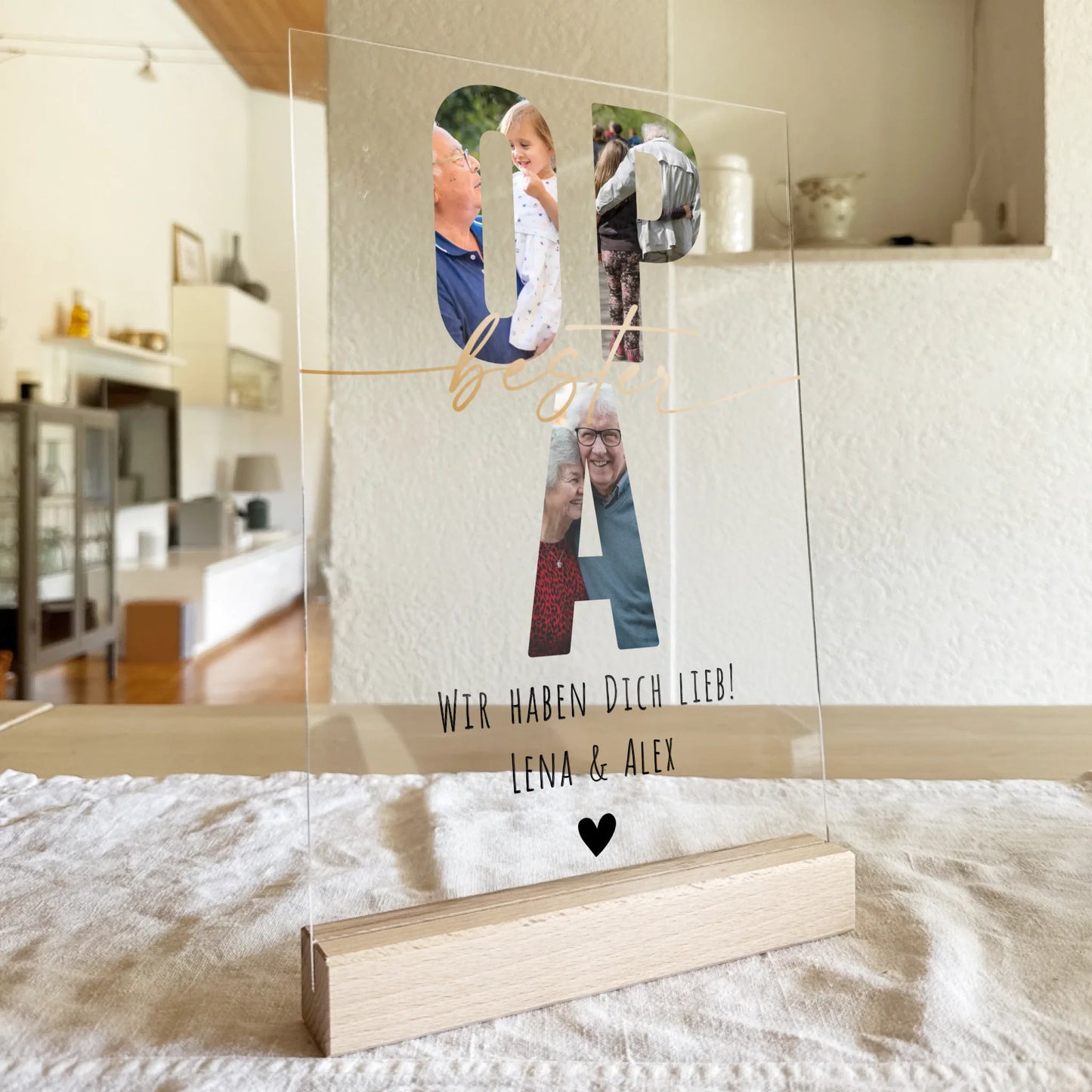 Personalisierte Acrylglasplatte - Opa Schriftzug und deinen Bildern