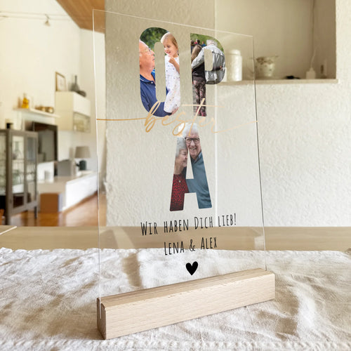 Personalisierte Acrylglasplatte - Opa Schriftzug und deinen Bildern