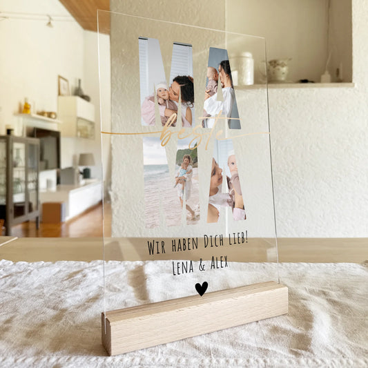 Personalisierte Acrylglasplatte - Mama Schriftzug und deinen Bildern