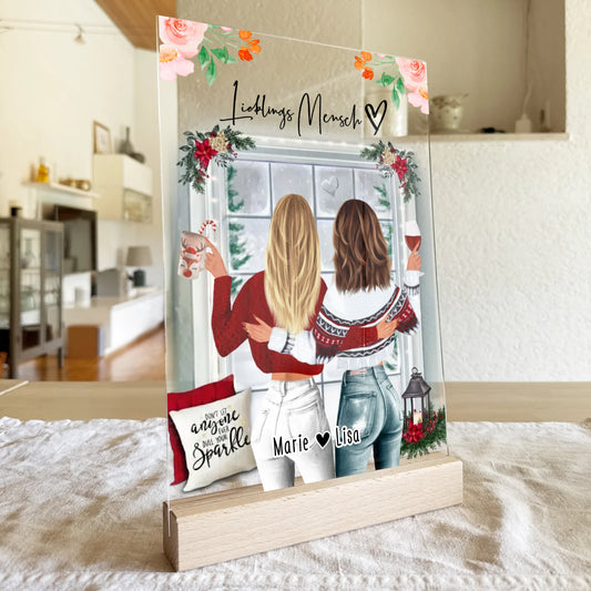 Personalisierte Acrylglasplatte -  Beste Freundin (2 Freundinnen) - Weihnachts-Acrylglasplatte