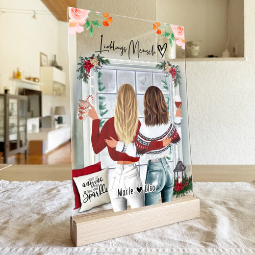 Personalisierte Acrylglasplatte -  Beste Freundin (2 Freundinnen) - Weihnachts-Acrylglasplatte