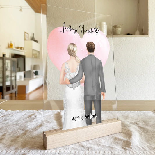 Personalisierte Acrylglasplatte - Brautpaar - Hochzeitsgeschenk