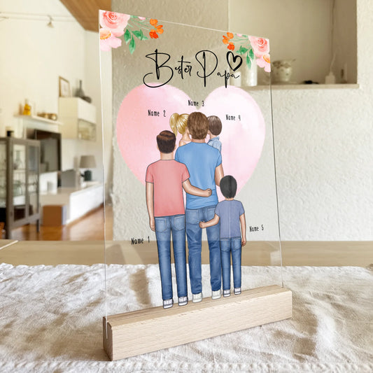 Personalisierte Acrylglasplatte - Papa/Vater + 1-4 Kinder