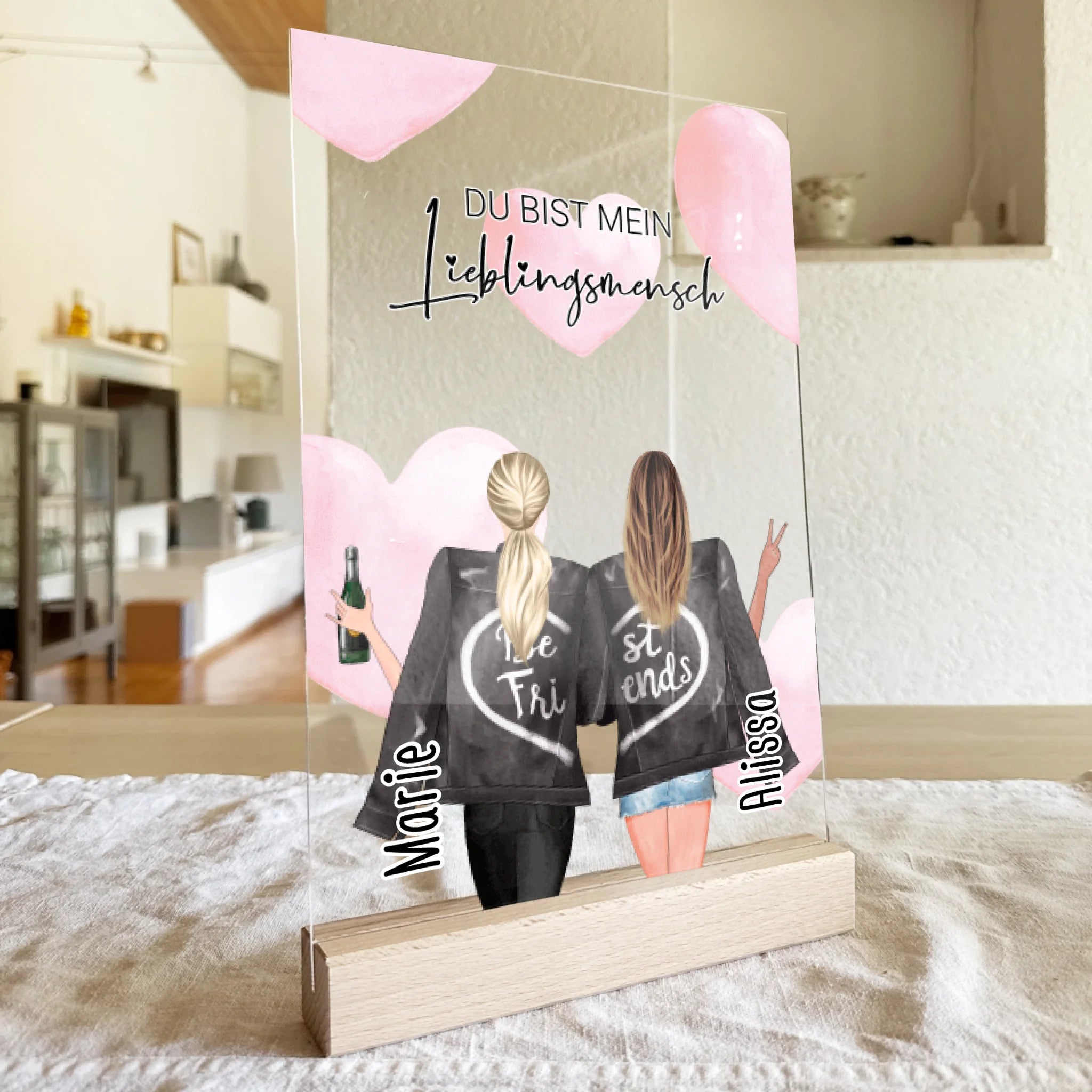 Personalisierte Acrylglasplatte - Beste Freundin mit Jacken (2 Freundinnen)