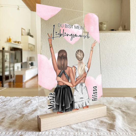 Personalisierte Acrylglasplatte - Beste Freundin mit Kleid (2 Freundinnen) - Freundinnen Acrylglasplatte