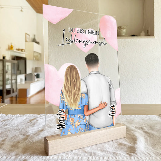 Personalisierte Acrylglasplatte - Paar mit Kleid und Hemd (stehend)