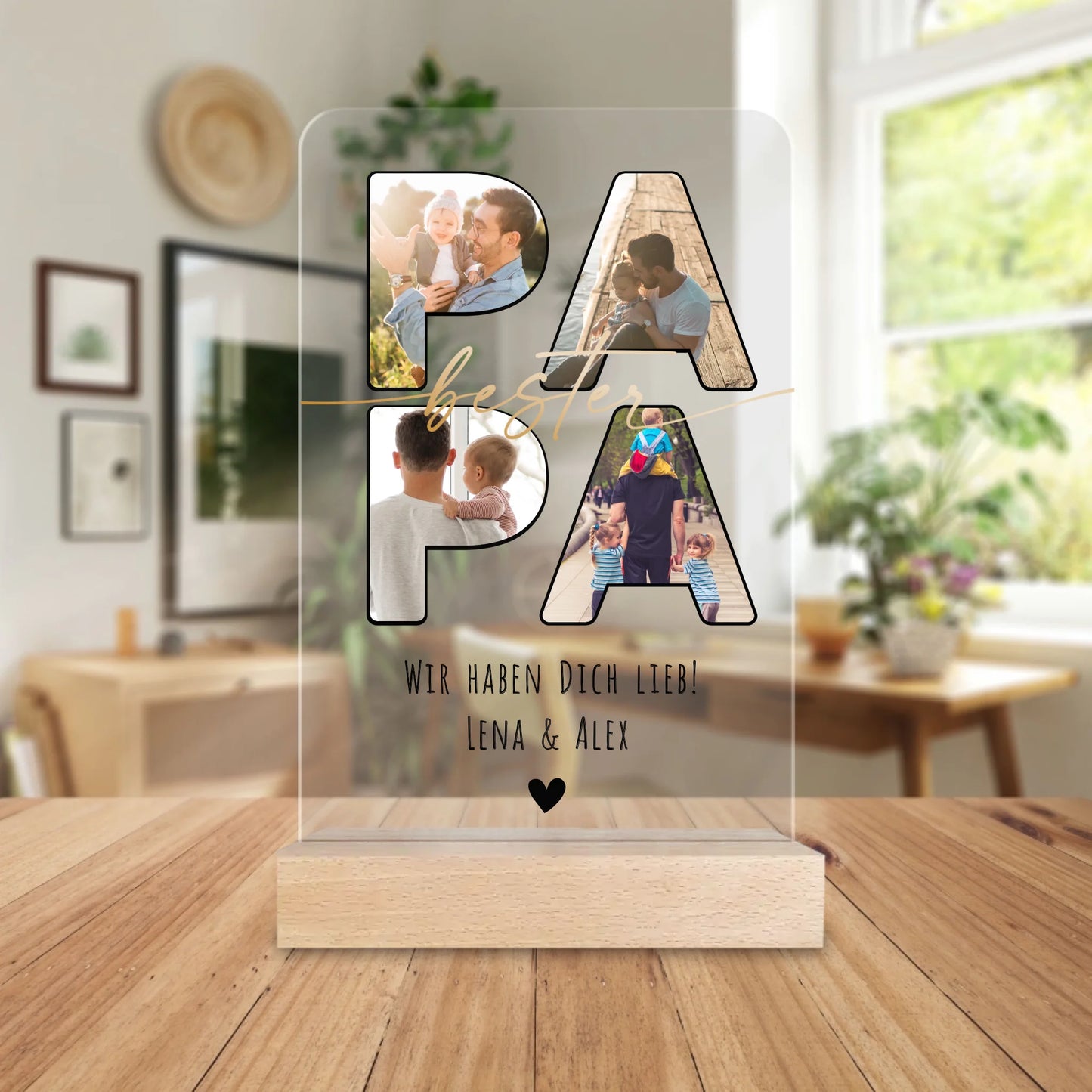 Personalisierte Acrylglasplatte - Papa Schriftzug und deinen Bildern