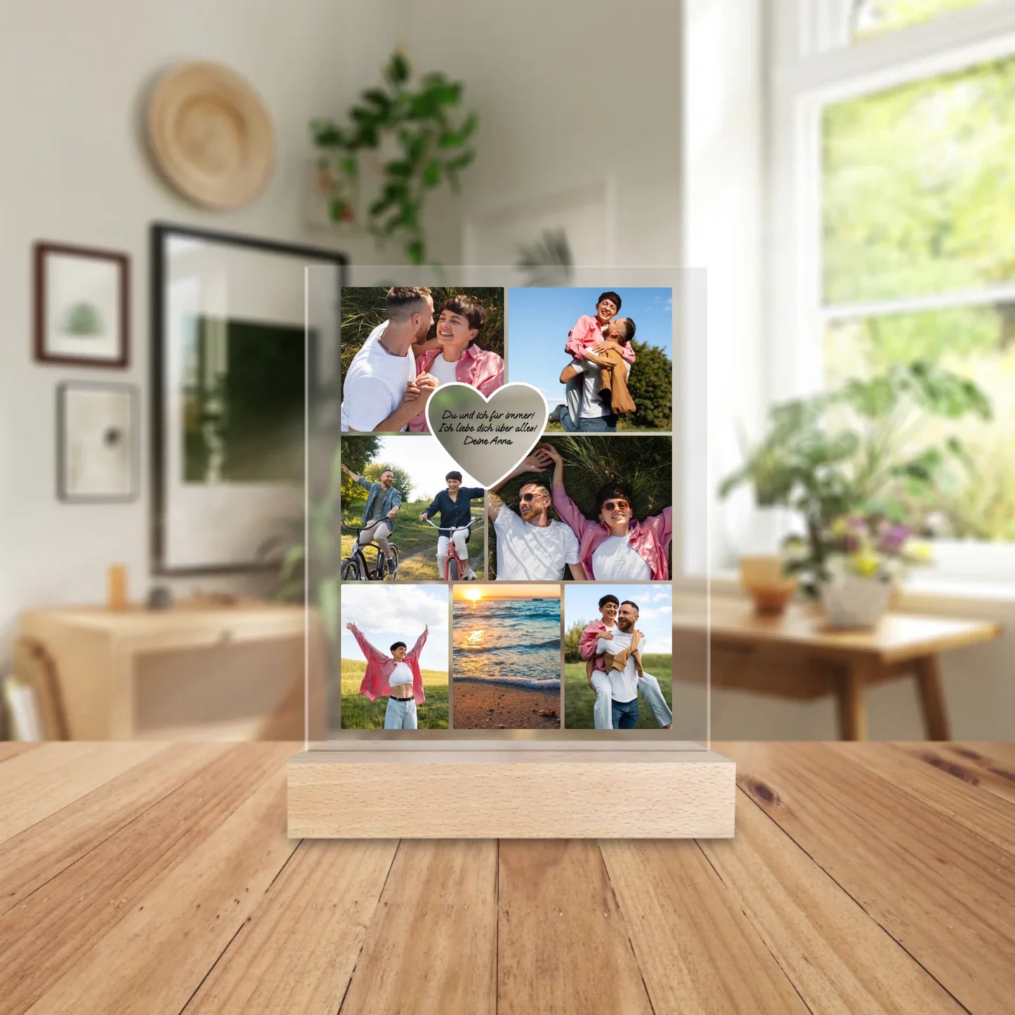 Personalisierte Acrylglasplatte - Paar Fotocollage mit Herz