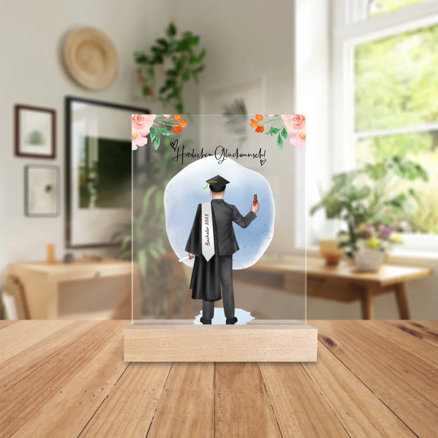 Personalisierte Acrylglasplatte - Bachelor/Master/Abi/Schulabschluss Geschenk (1 Mann)