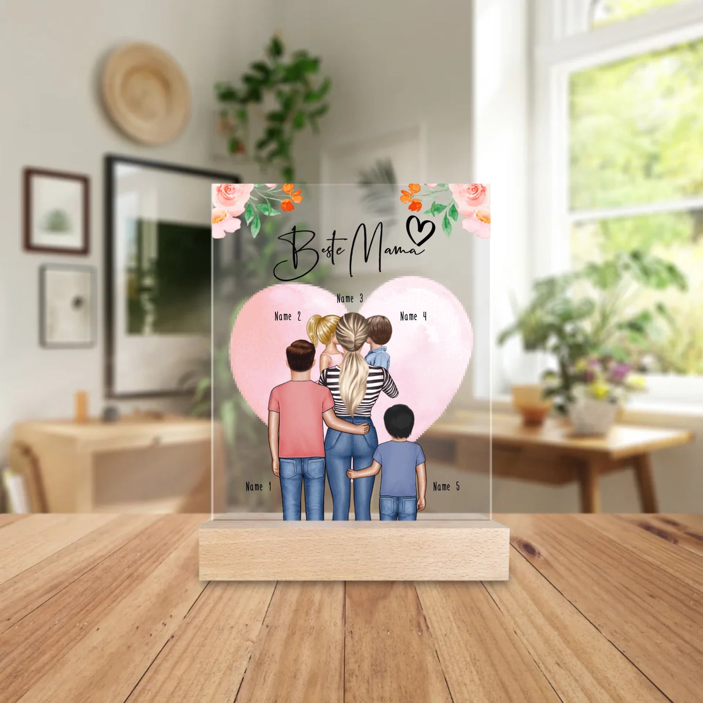 Personalisierte Acrylglasplatte - Mama/Mutter + 1-4 Kinder