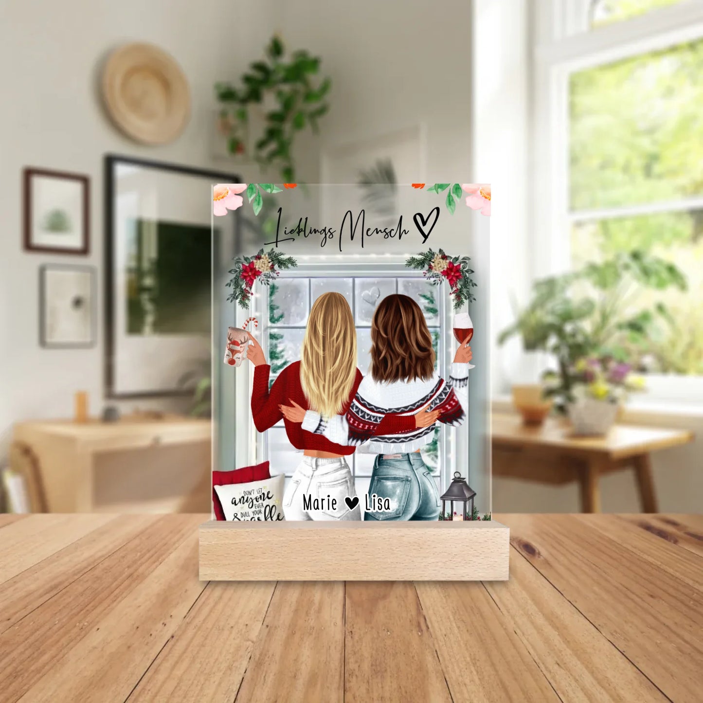 Personalisierte Acrylglasplatte -  Beste Freundin (2 Freundinnen) - Weihnachts-Acrylglasplatte