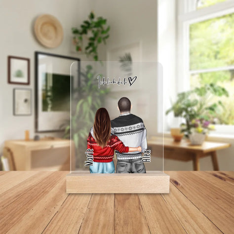 Personalisierte Acrylglasplatte mit Paar in Weihnachtspullovern (stehend) - Pärchen Acrylglasplatte - Weihnachts-Acrylglasplatte