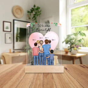 Personalisierte Acrylglasplatte - Familie + 1-4 Kinder + 1-2 Hunde/Katzen