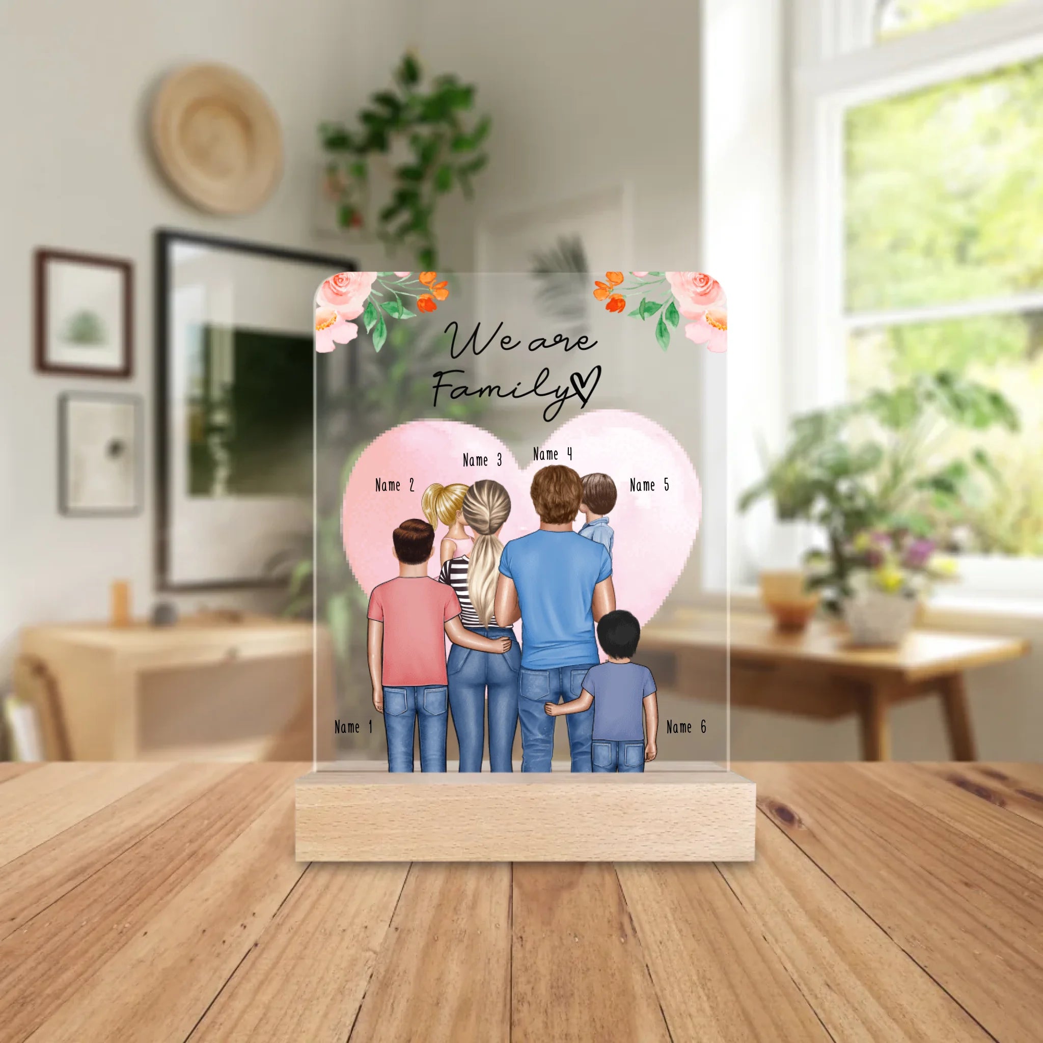 Personalisierte Acrylglasplatte - Familie + 1-4 Kinder