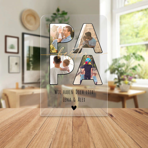Personalisierte Acrylglasplatte - Papa Schriftzug und deinen Bildern