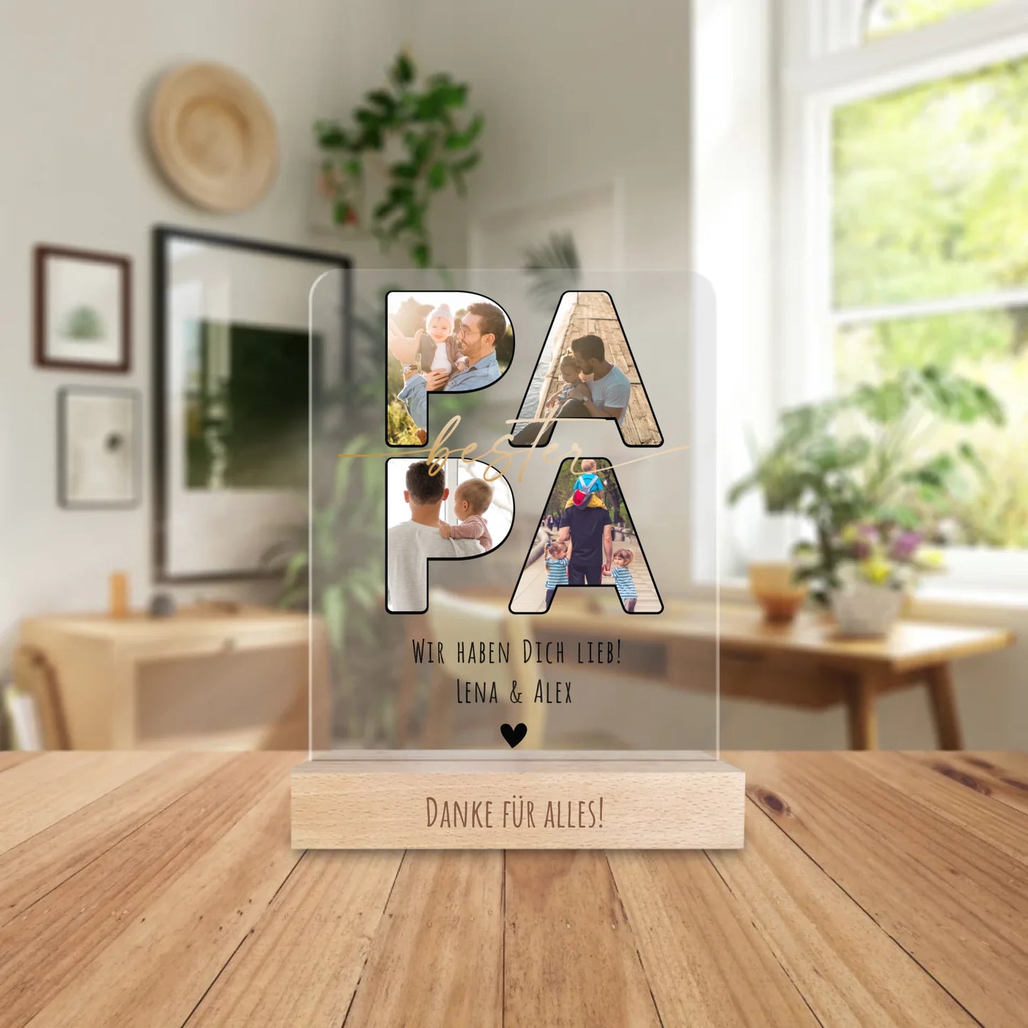 Personalisierte Acrylglasplatte - Papa Schriftzug und deinen Bildern