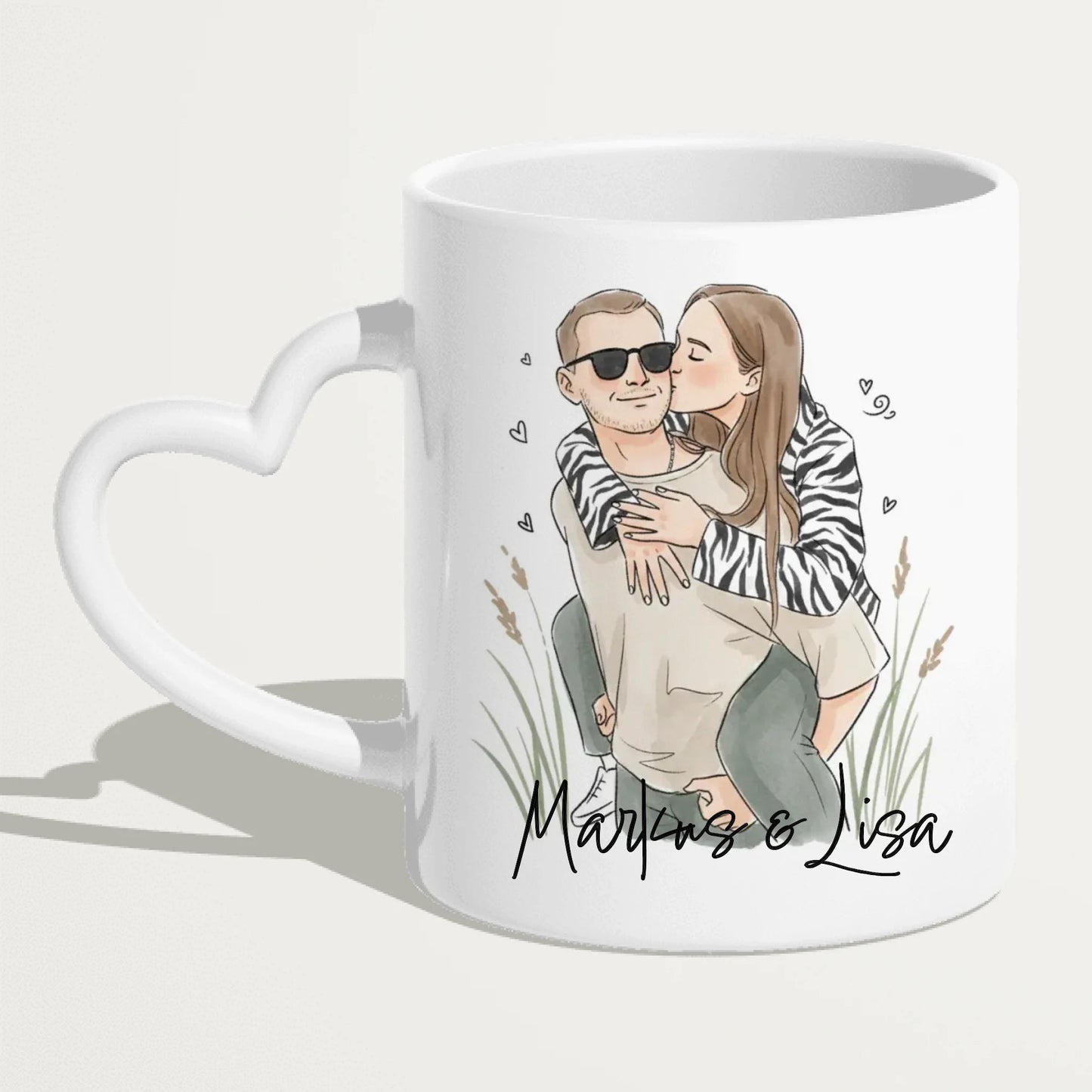 Personalisierte Tasse - Mit eigenem Bild im süßen Aquarell-Stil mit Namen und Spruch - Valentinstags Geschenk