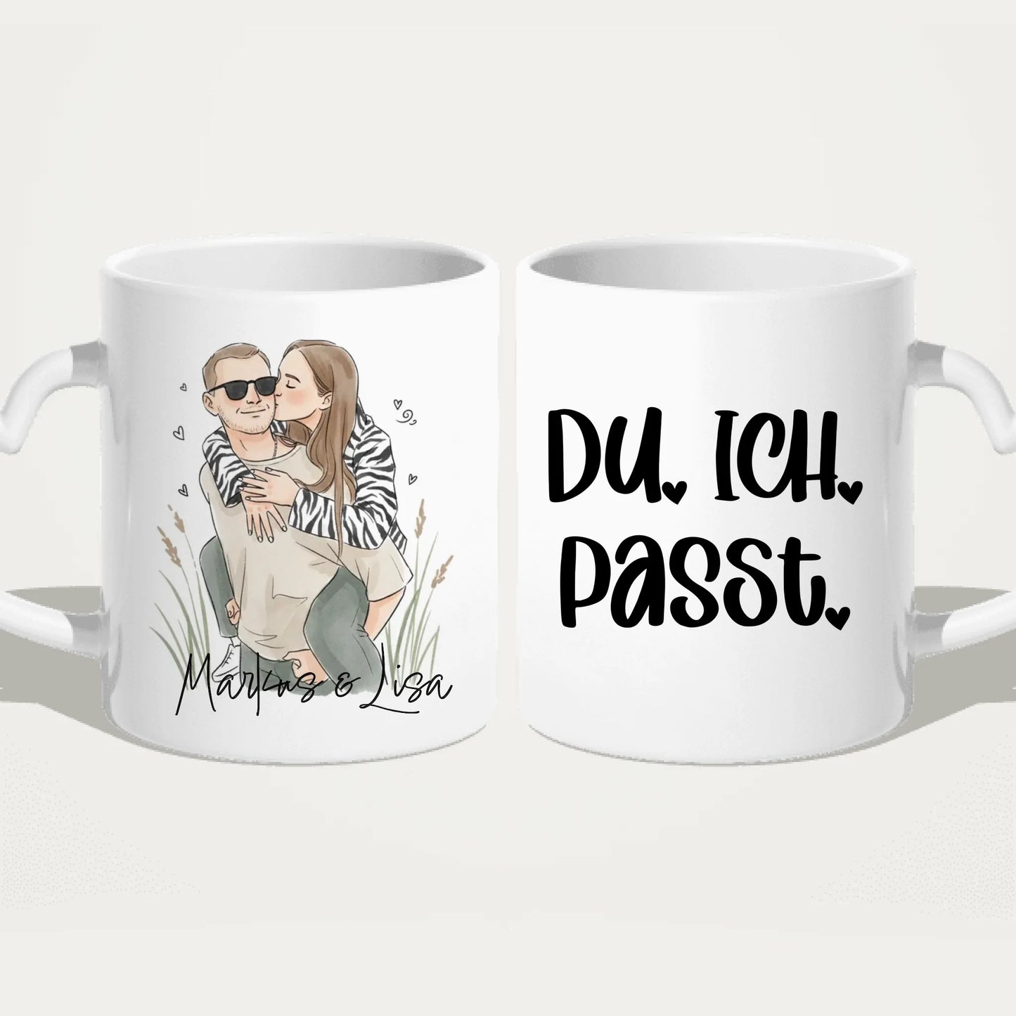 Personalisierte Tasse - Mit eigenem Bild im süßen Aquarell-Stil mit Namen und Spruch - Valentinstags Geschenk