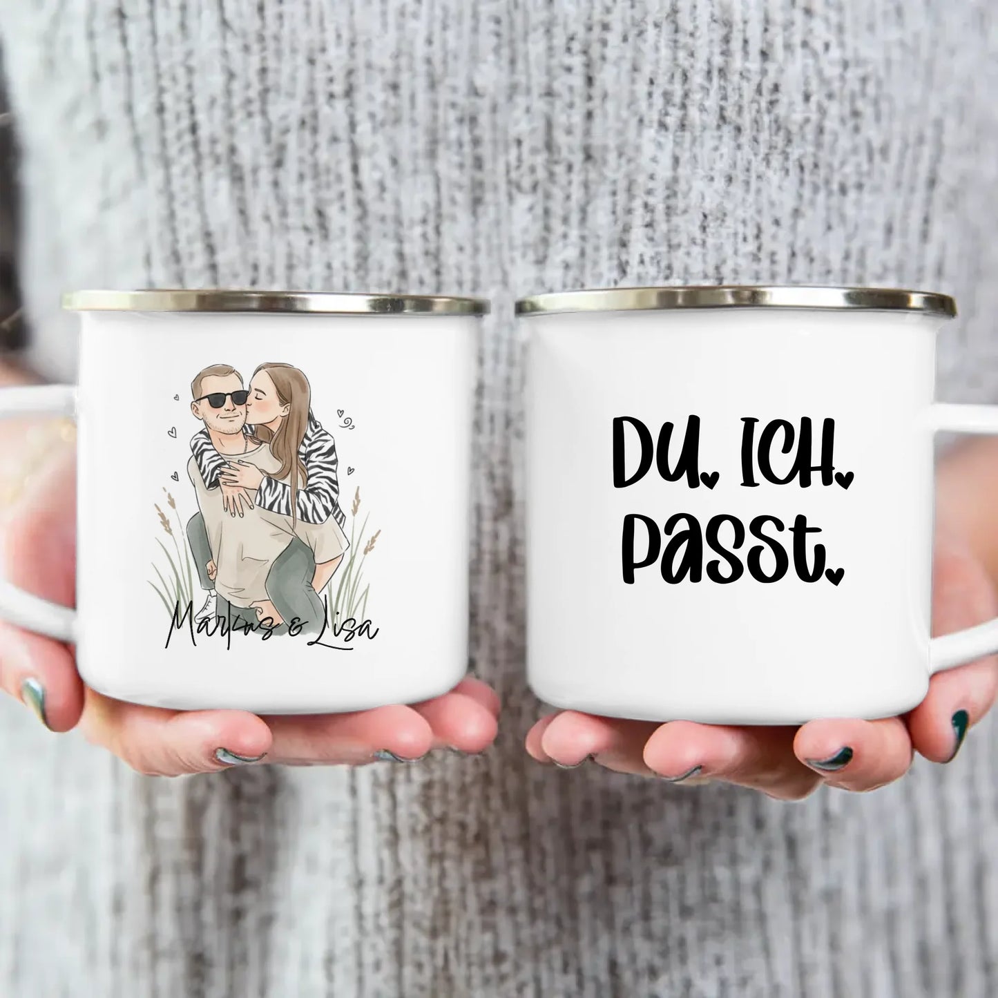 Personalisierte Tasse - Mit eigenem Bild im süßen Aquarell-Stil mit Namen und Spruch - Valentinstags Geschenk