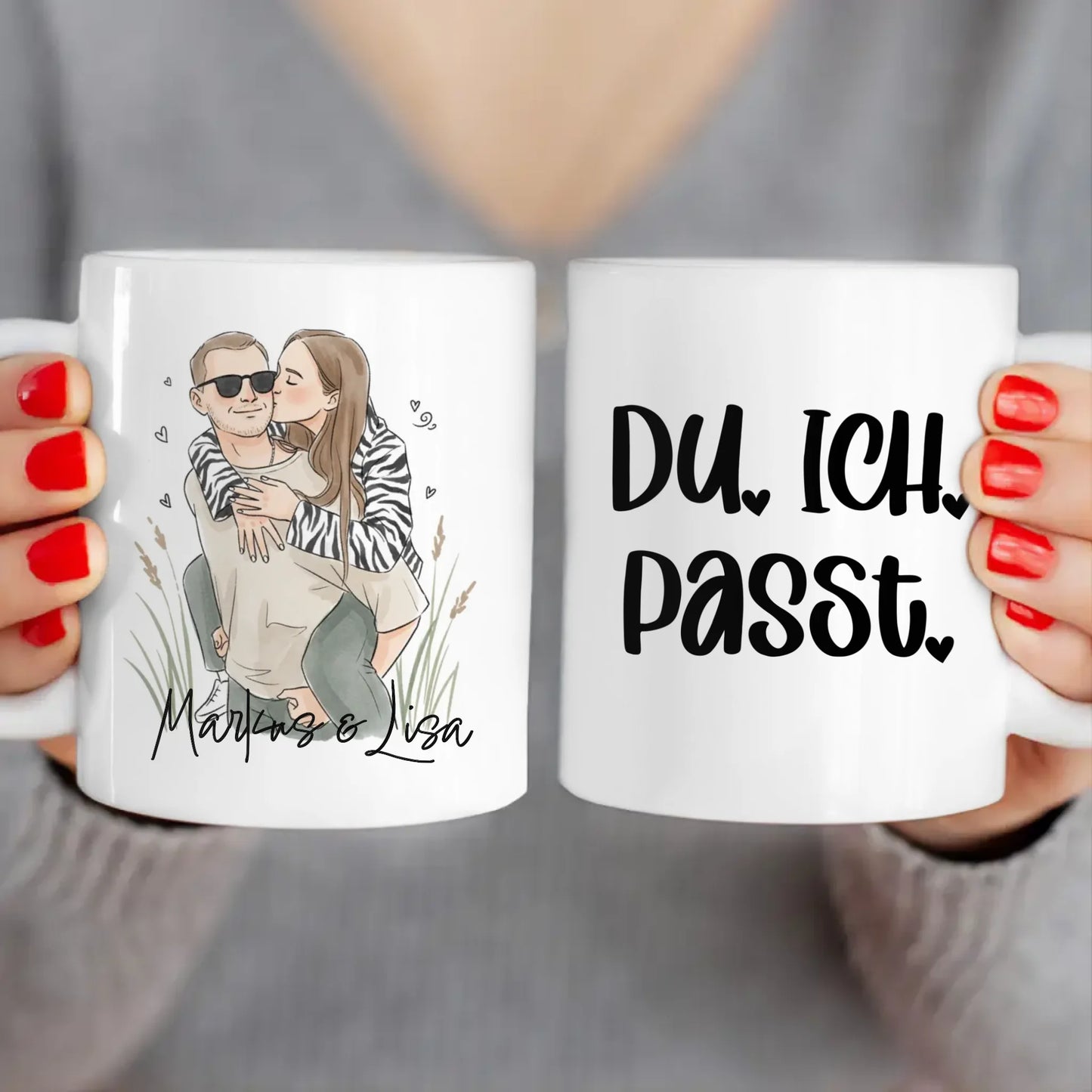 Personalisierte Tasse - Mit eigenem Bild im süßen Aquarell-Stil mit Namen und Spruch - Valentinstags Geschenk
