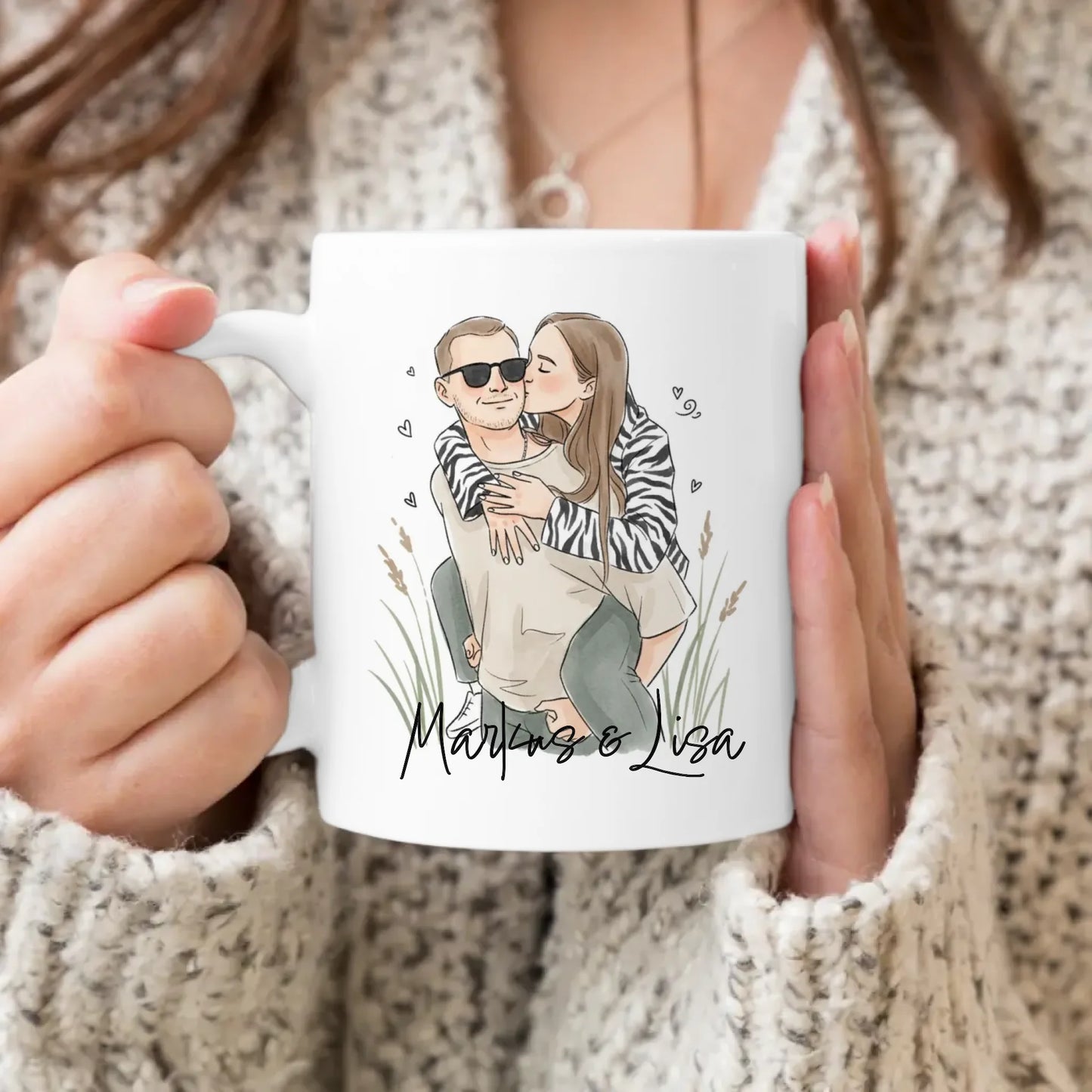 Personalisierte Tasse - Mit eigenem Bild im süßen Aquarell-Stil mit Namen und Spruch - Valentinstags Geschenk