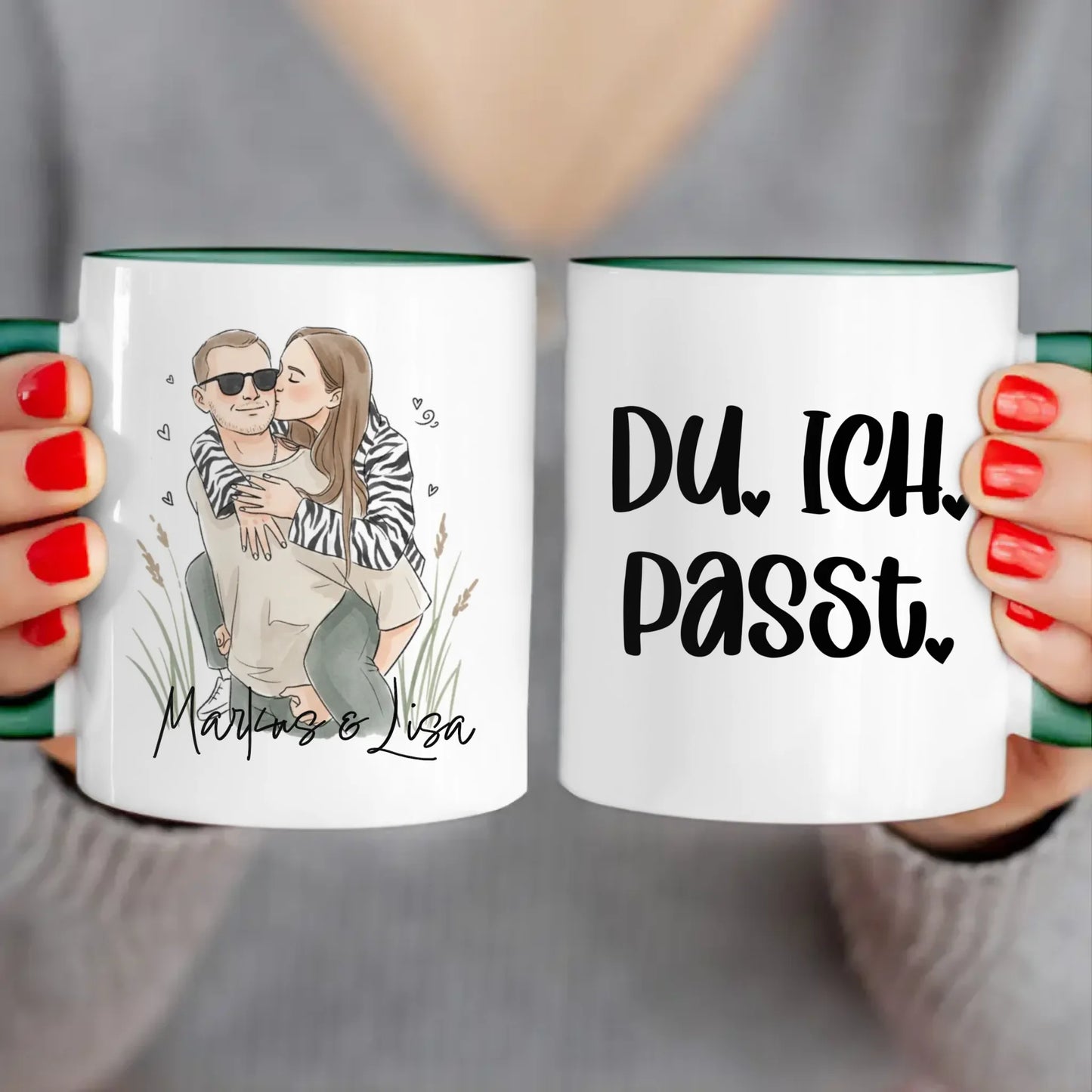 Personalisierte Tasse - Mit eigenem Bild im süßen Aquarell-Stil mit Namen und Spruch - Valentinstags Geschenk