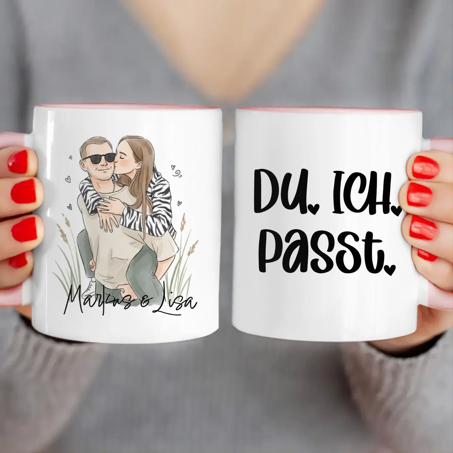 Personalisierte Tasse - Mit eigenem Bild im süßen Aquarell-Stil mit Namen und Spruch - Valentinstags Geschenk