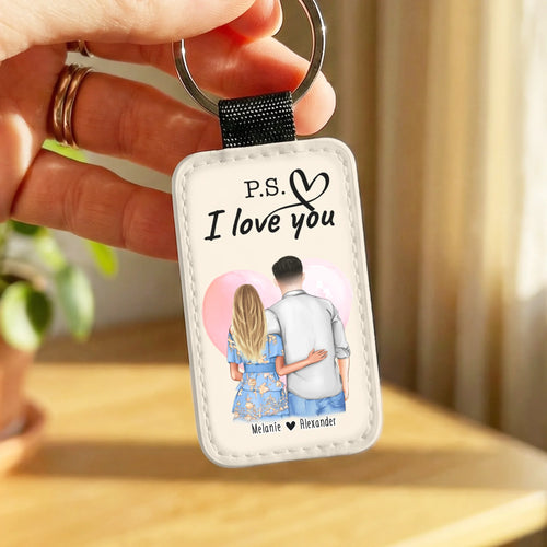 Personalisierter Schlüsselanhänger - Paar mit Kleid und Hemd (stehend) - Pärchen Schlüsselanhänger